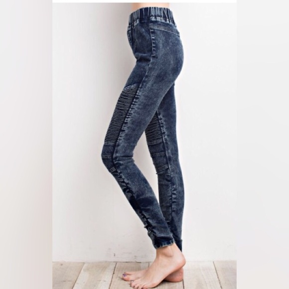 Washed Denim moto jeggings - Picture 3 of 5